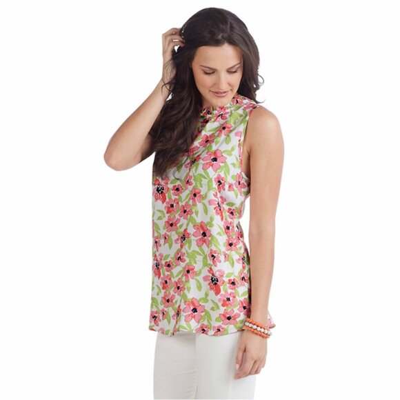 Mud Pie Tops - CALLIE PINK FLORAL RUFFLE TANK/NWT/Small